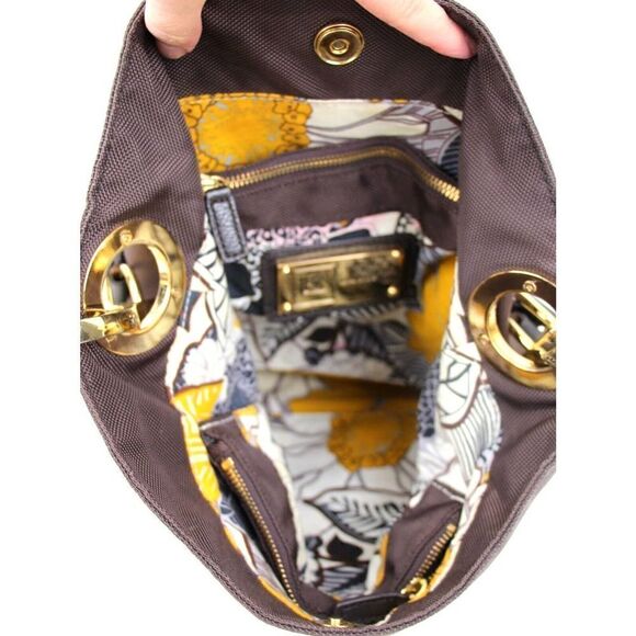 JPK PARIS 75 BROWN NYLON BROWN GENUINE LEATHER STRAP SHOULDER BAG HANDBAG PURSE - Picture 8 of 12